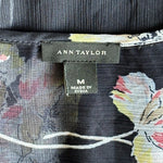 Ann Taylor Navy Blue Sheer Floral Keyhole Top M Loose Fit Short Sleeve Blouse