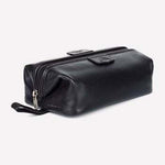 DOPP Black Satin Cowhide Leather Travel Bag Toiletries Case Mens Excellent