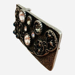 Rare BALIZZA Signature Crystal Floral Belt Buckle Brass Rhinestone 4"x2" Gray VG