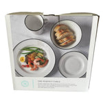 Martha Stewart 16pc Porcelain Dinnerware Set White Black Rim Service for 4 NIB