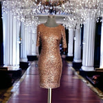 ARK & CO Rose Gold Sequin Bodycon Dress Size 4 Open Back Short Sleeve NWT