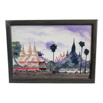 Myanmar Burma Bagan Watercolor Painting 14.5x10.5 Framed Canvas Artisan Art VG