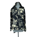 Womens Reversible Hoodie L Floral Black White Beige Zip Front Sheer Cardigan VG