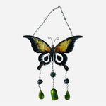 Colorful Butterfly Wind Chime Stained Glass Rhinestone Metal 11.5x19 Outdoor