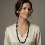Vintage Inspired Dark Green Beaded Long Necklace 37" Very Good Condition