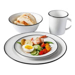 Martha Stewart 16pc Porcelain Dinnerware Set White Black Rim Service for 4 NIB