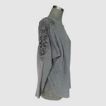 LIV Milano Grey Knit Top Lace Embroidery Rhinestone Dolman Sleeve Sz M Chic