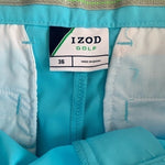 IZOD Men's Classic Fit Golf Shorts 36 Teal Blue 10" Inseam Sun Control NWT