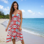 Tyche Women's Red Vivid Abstract Print Asymmetrical Midi Dress M Spaghetti NWT