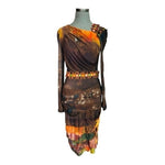 Maria Grazia Severi Brown Multicolor Midi Dress IT 42 US 6 Long Sleeve VG