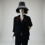 ALBERTO MAKALI Cropped Blazer S Jeweled Floral Fuzzy Jacket Black Red Green EXC