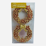 Winter Wonder Shatterproof Ornaments Set 4 Red Gold Wreath 4.75 Glitter Xmas NIB