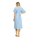 ZARA Denim Blue Button Down Dress S Midi Chambray Bell Sleeve Smocked Very Good