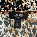 Suzi Chin Womens Abstract Print Belted Dress 6 Black Brown White Half Sleeve VG