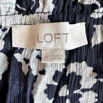 LOFT Navy Blue Floral Off Shoulder Blouse Sz M Bell Sleeve Ruffle Top 100% Rayon