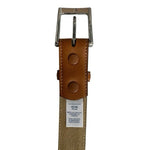 LANDS' END Mid Brown Genuine Leather Silver Solid Brass Buckle Dress Belt Sz 42