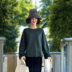 ZARA Trafaluc Womens Sweatshirt L Green Crewneck Faux Fur Trim Long Sleeve VG