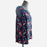 SONOMA Womens Top Blue Multicolor Floral Print Sleeveless Rayon Blouse Button