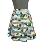 PAPAYA Blue Multicolor Mesh Skater Mini Skirt Floral Striped Size L EXC