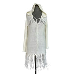 Vintage Havana Women's Ivory Navy Anchor Hooded Sweater M Fringe Knit Excellent