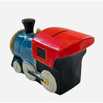 Vintage GOEBEL W Germany Train Engine Ceramic Piggy Bank 6x4x3" Red Blue Black