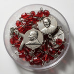Vintage Pope John Paul II Medal Rosary Necklace Ruby Red Glass Bead Catholic NIB