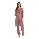 R&M Richards Donna Metallic Lace 3 Piece Pants Set Dark Rose Size 8
