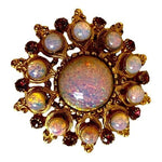 Vintage Round Iridescent Fire Opal Bead Purple Crystal Brooch Pin 1.5" NWOT