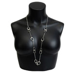 Long Silver Tone Chain Necklace Interlocking Oval Links 36" Very Good