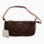 ELLEN TRACY Brown Signature Print Baguette Shoulder Bag NWT Vegan Leather