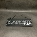Funny Food Quote Wall Decor Sign Black Wood Frame Plaque 8x3 Constant Battle