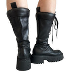 ZARA Black Vegan Leather Lace-Up Chunky Platform Combat Boots Size 8 EU 39