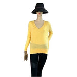 ZARA Women's Yellow V-Neck Knit Sweater Size M Long Sleeve Elastic Hem Pullover