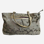 COACH Gabby Signature Tote Grey Silver Canvas Leather Shoulder Bag Good Plus