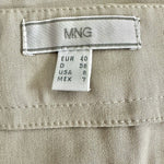 MANGO Light Gray A-Line Skirt Ribbon Belt Knee Length Women Size 8 Front Slit EX