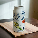 Threshold White Ceramic Vase Handcrafted Floral Print Stoneware 8" Farmhouse New