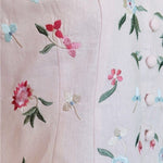 Karin Stevens Vintage 80s Pink Linen Floral Embroidered Midi Dress 4P NWT
