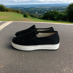 Just Lida Black Canvas Rhinestone Studded Slip-On Loafers Flats US 8.5