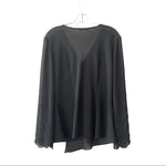 COLDWATER CREEK Womens Blouse L Black Chiffon V Neck Embellished Long Sleeve EXC