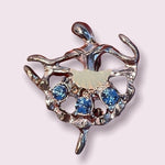 Vintage Silver Rhinestone Ballerina Brooch Pin 1.75"x1.5" Blue Ballet Dancer VG