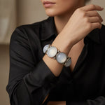 Silver-Tone Stretch Bracelet with White Round Cabochons One Size Fits Any