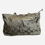 COACH Gabby Signature Tote Grey Silver Canvas Leather Shoulder Bag Good Plus