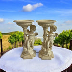 Angel Cherub Concrete Statue 11x7x5.5" Candle Holder Bird Feeder Water Bowl VG