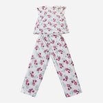 Women Sleepwear EARTH ANGELS PJ Set Pink Grey Floral Print Top Pants Pajama Set