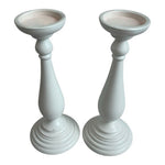 Set of 2 Tall White Wooden Candle Holders Modern Home Decor 14 Inch