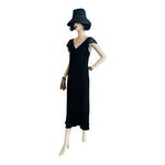 Jones New York Vintage Black Ruffle V-Neck Open Back Maxi Ball Gown Dress 10