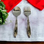 Stainless Steel Serving Spoon Fork Set 2 Piece Silver Utensils India Made
