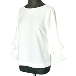 J.CREW Blouse Size 4 White Ruffle Tiered Bell Sleeve Keyhole Back H2197 EXC