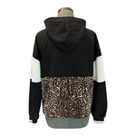 ZARA Womens Hoodie S Black White Leopard Print Colorblock Long Sleeve Sweater