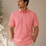 Banana Republic Men's Slim Fit Coral Pink Chambray Short Sleeve Shirt L VG